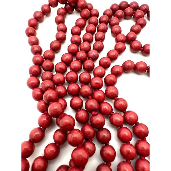 Extra Long Red Howlite Bead Necklace Continuous 58" Exotic Jewelry Earthy Stone - Picture 6 of 9